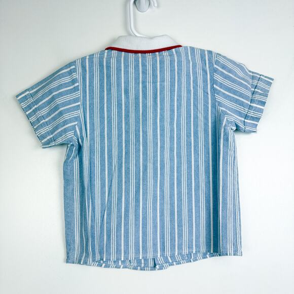 Vintage 90s Paul Scott Button Up Stripe Blue Polo Shirt Boys - 4 4T - Picture 5 of 9